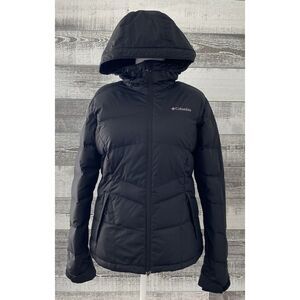 Columbia Omni-Heat Women's Med Black Thermal Down Puffer Fitted Hooded Jacket